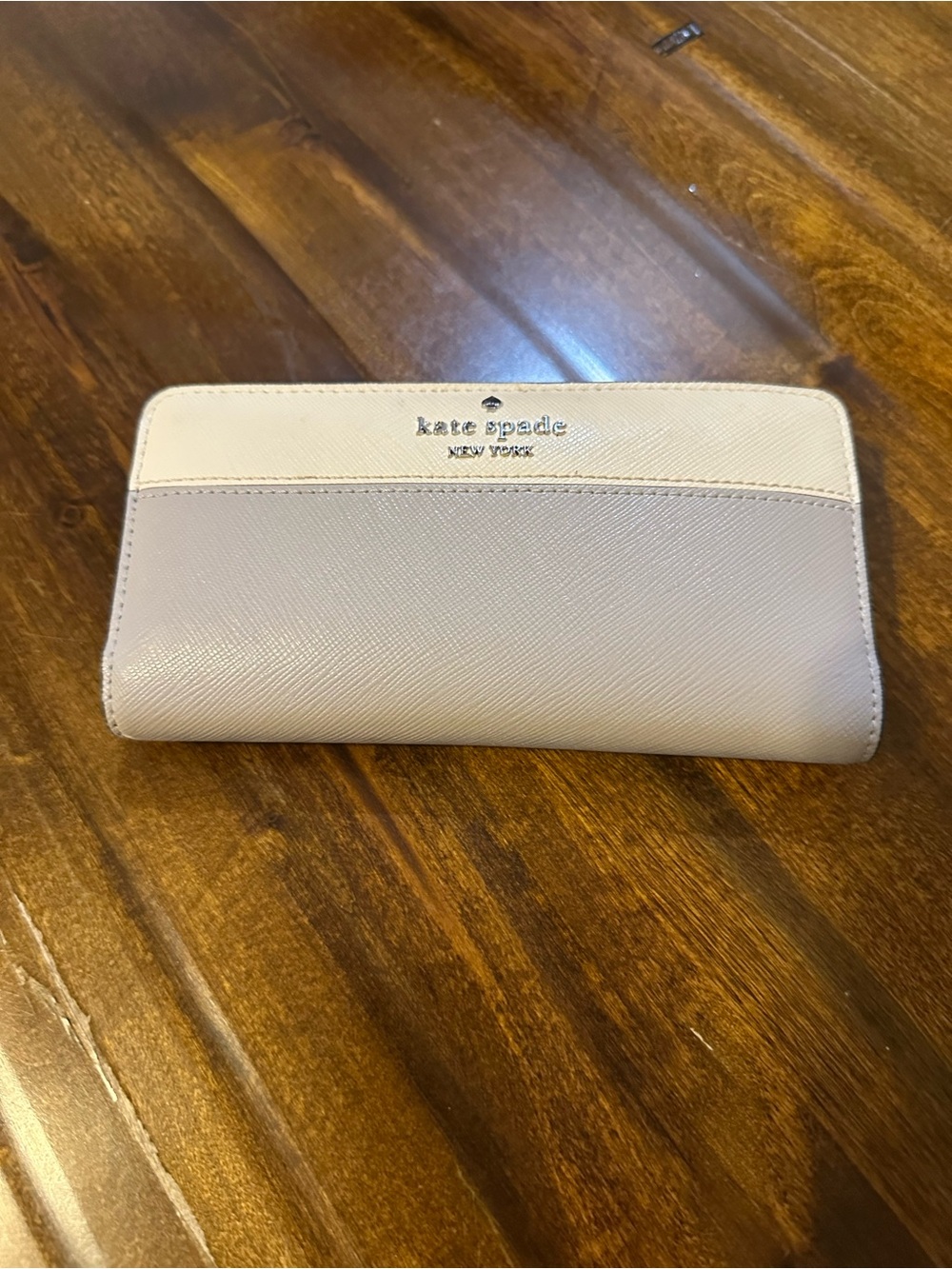 kate spade Two-Tone Cream and Taupe Leather bi-fold Wallet